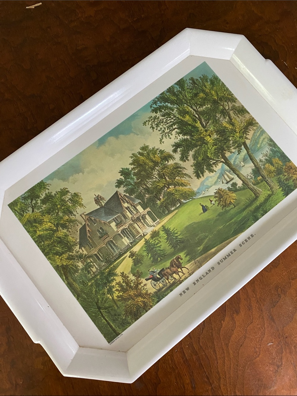 New England Summer Scene Currier and Ives Vintage Melamine Tray